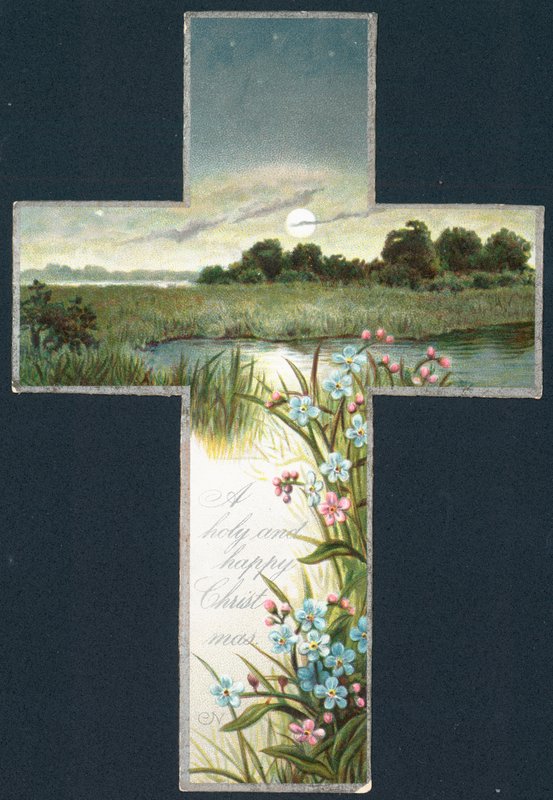 Landschaftsszene im Kreuz, Weihnachtskarte von English School