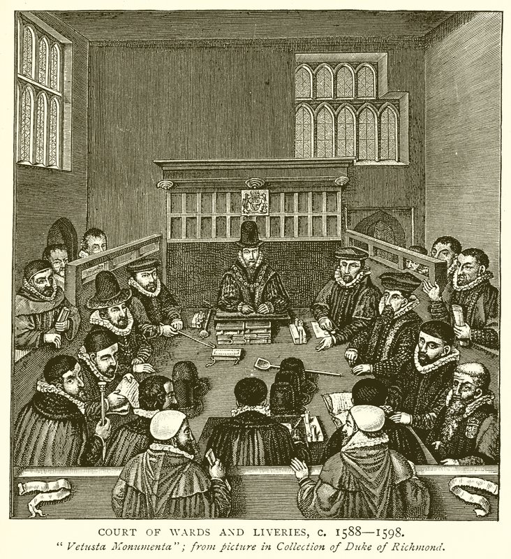 Gerichtshof der Vormundschaften und Lehen, ca. 1588-1598 von English School