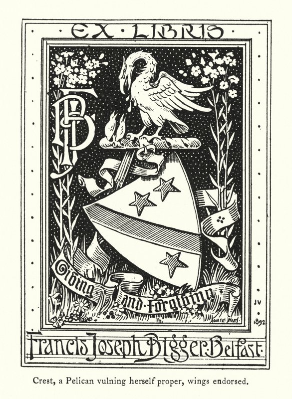 Wappen, ein Pelikan, der sich selbst verwundet, Flügel gestützt (Gravur) von English School