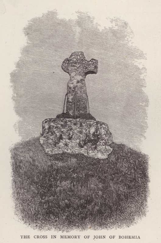 Kreuz zum Gedenken an König Johann von Böhmen, der in der französischen Armee in der Schlacht von Crecy, Hundertjähriger Krieg, getötet wurde von English School