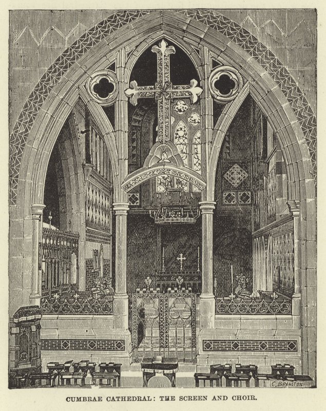 Kathedrale von Cumbrae, der Schirm und der Chor von English School