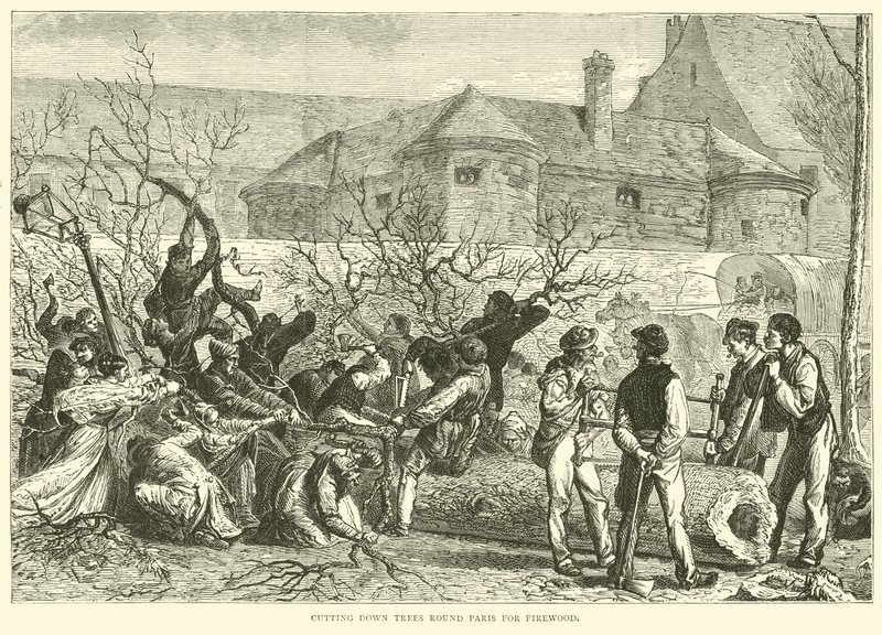 Bäume fällen rund um Paris für Brennholz, Oktober 1870 von English School