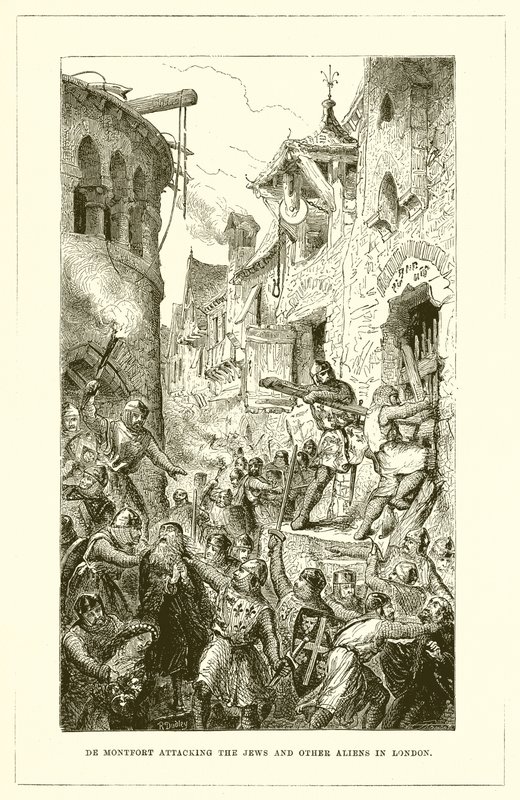 De Montfort greift die Juden und andere Ausländer in London an von English School