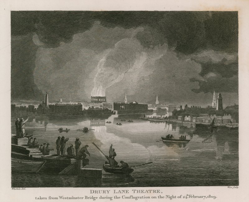 Zerstörung des Drury Lane Theatre, 24. Februar 1809 von English School