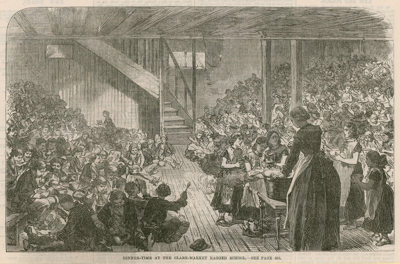 Essenszeit in der Clare Market Ragged School, Weihnachten 1869 von English School