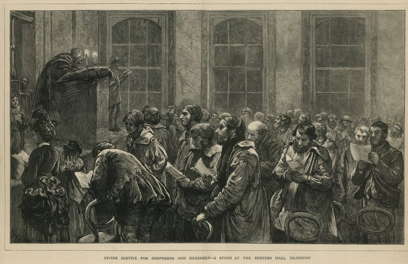 Gottesdienst für Schäfer und Viehhirten - eine Studie in der Berners Hall, Islington, London von English School
