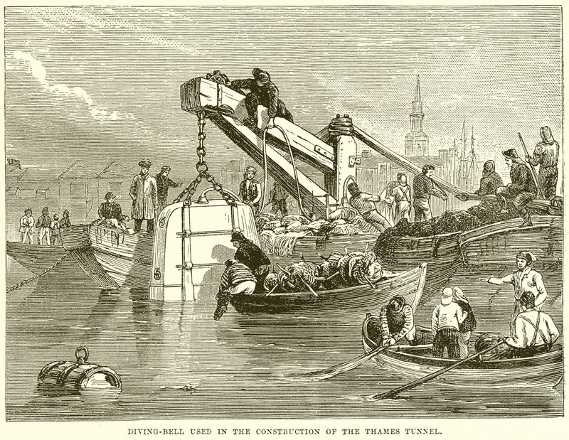 Taucherglocke, die beim Bau des Thames-Tunnels verwendet wurde von English School