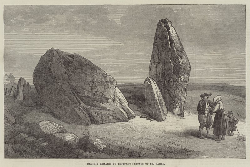 Druidische Überreste der Bretagne, Steine von St. Barbe (Gravur) von English School