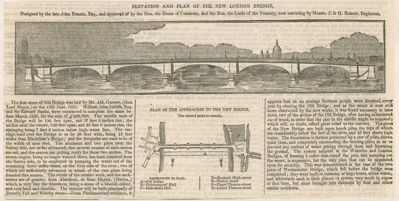 Aufriss und Plan der neuen London Bridge von English School