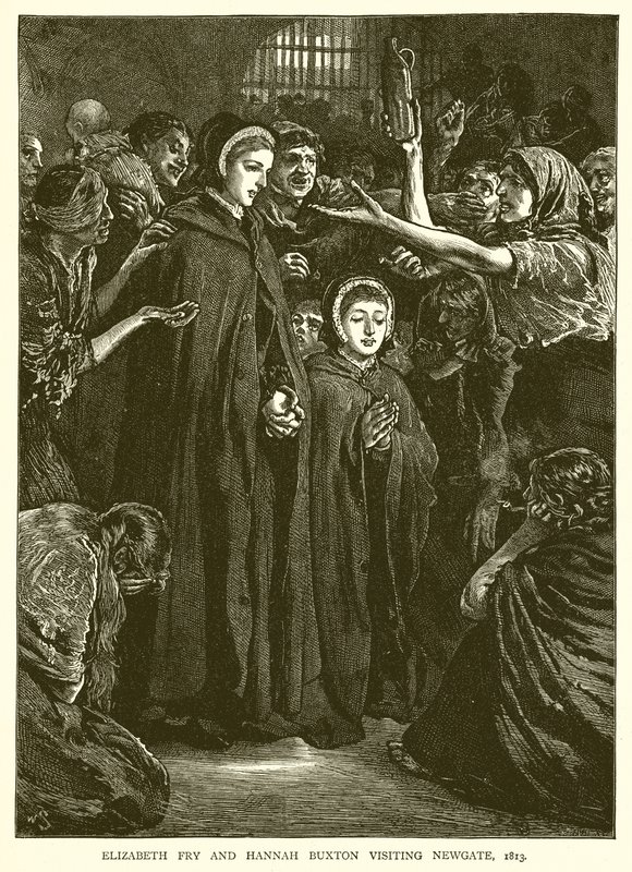 Elizabeth Fry und Hannah Buxton besuchen Newgate, 1813 von English School