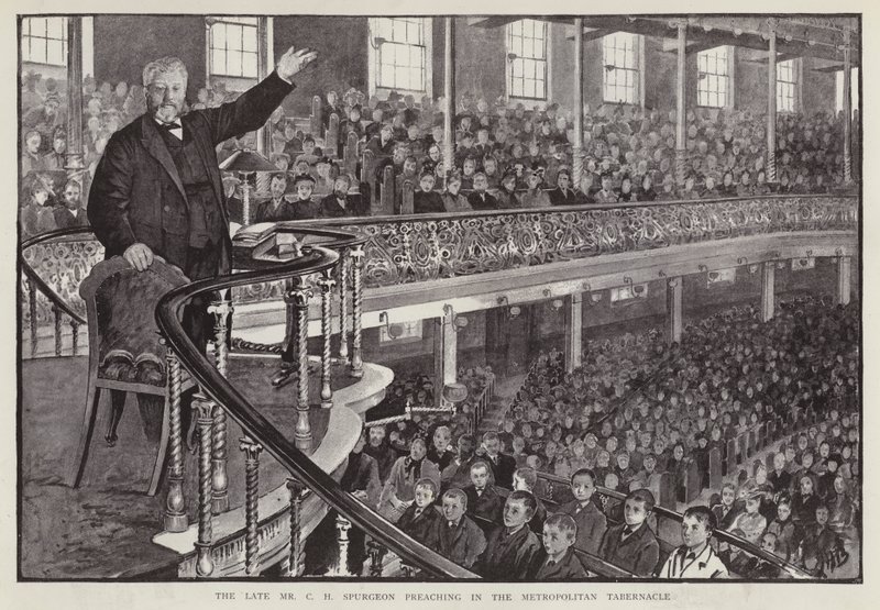 Charles Haddon Spurgeon predigt im Metropolitan Tabernacle, London von English School