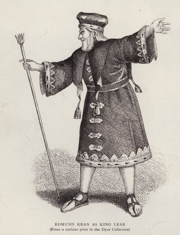 Der englische Schauspieler Edmund Kean in der Titelrolle in Shakespeares König Lear von English School
