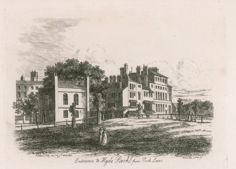 Eingang zum Hyde Park von der Park Lane, London von English School