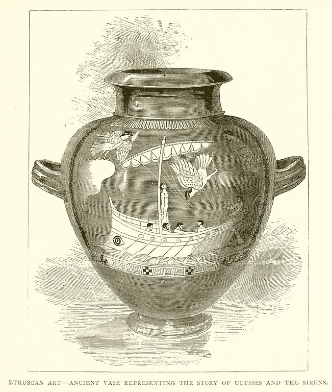 Etruskische Kunst - Antike Vase, die die Geschichte von Odysseus und den Sirenen darstellt von English School