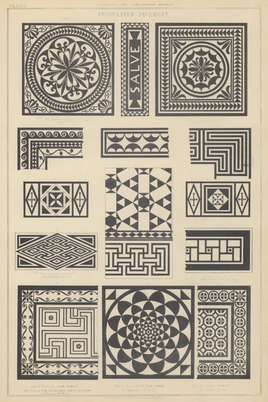 Beispiele für Mosaikpflaster aus Pompeji und Tor Marancio, Italien von English School