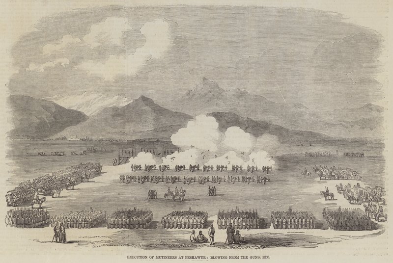 Hinrichtung von Meuterern in Peshawur, durch Kanonen von English School