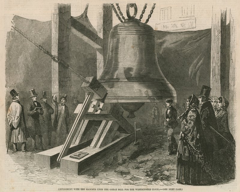 Experiment mit dem Hammer auf der großen Glocke für die Westminster-Uhr von English School