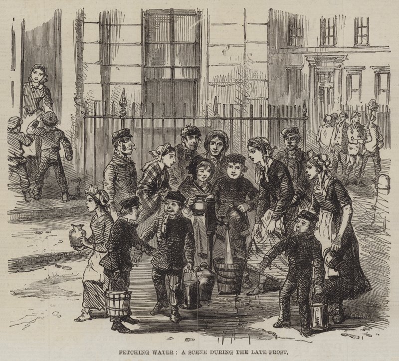 Wasser holen, eine Szene während des letzten Frosts (Gravur) von English School