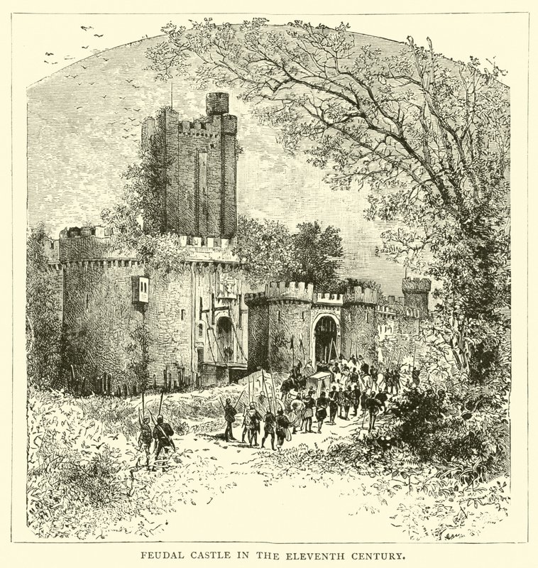Feudale Burg im elften Jahrhundert von English School