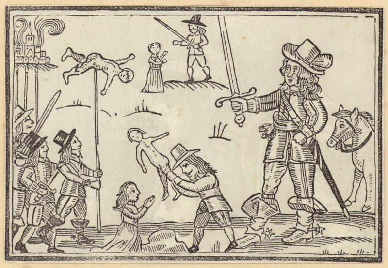 Figuren von Soldaten, die Schwerter gegen Kinder schwingen von English School