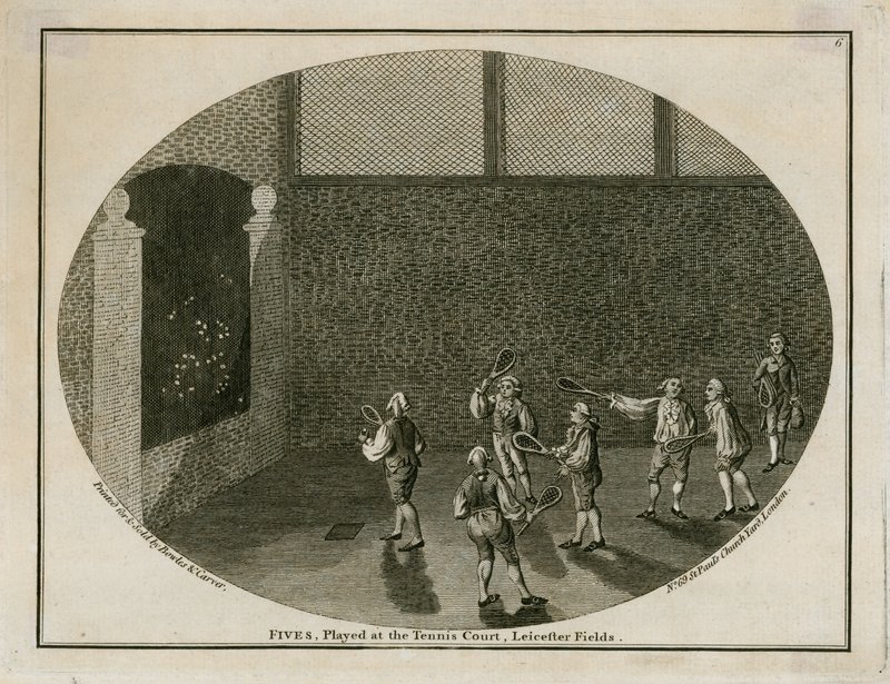 Fives, gespielt auf dem Tennisplatz, Leicester Fields von English School