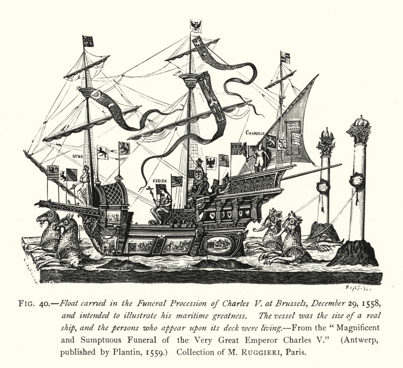 Trauerzug von Karl V. in Brüssel, 29. Dezember 1558, zur Darstellung seiner maritimen Größe von English School