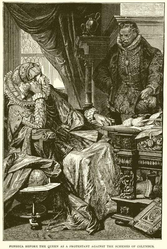 Fonseca vor der Königin als Protestant gegen die Pläne von Kolumbus von English School