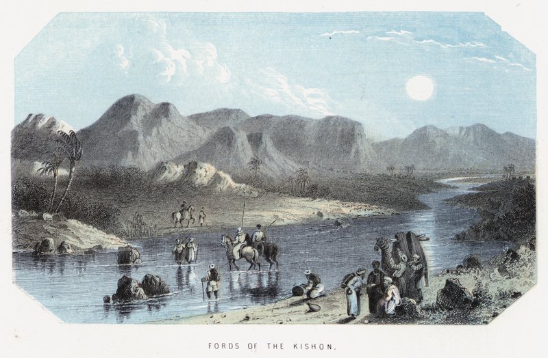 Furten des Kishon (farbige Gravur) von English School