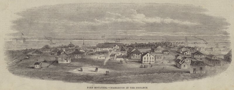 Fort Moultrie, Charleston in der Ferne (Gravur) von English School