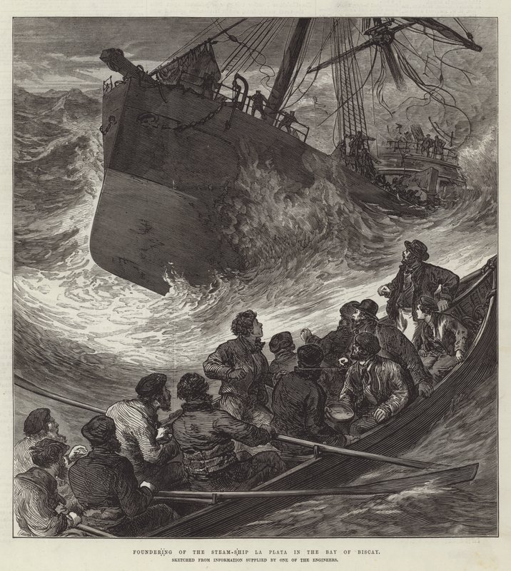 Untergang des Dampfschiffs La Plata in der Biskaya (Stich) von English School