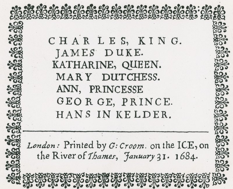Frostmesse auf der Themse, gedrucktes Souvenir für König Karl II. und Familie, 1684 von English School