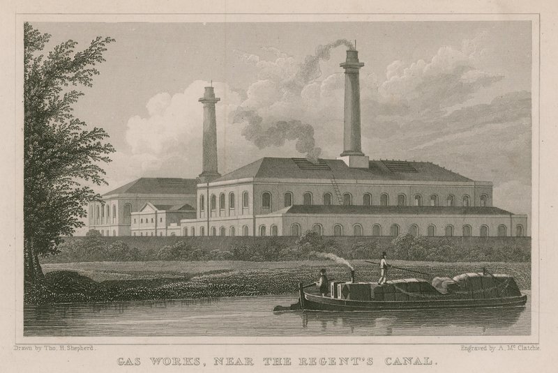 Gaswerke in der Nähe des Regents Canal, London von English School