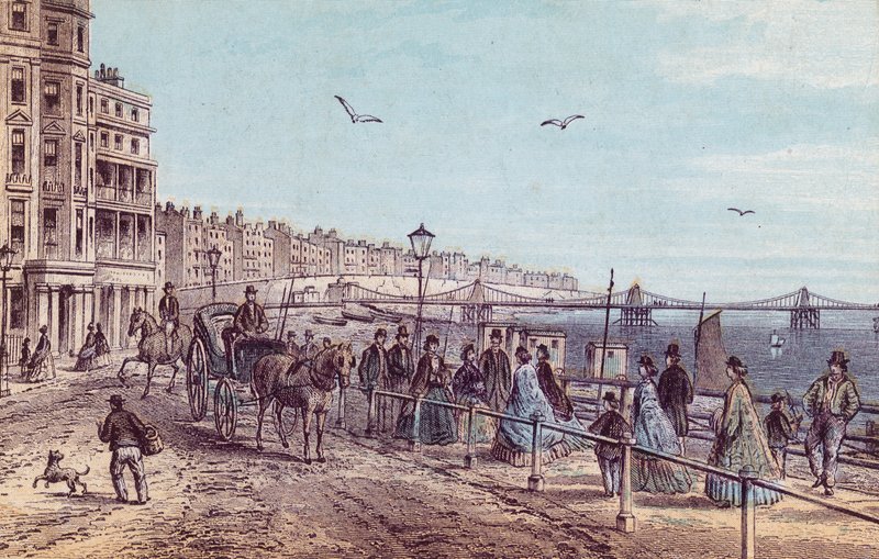 Allgemeine Ansicht der Menschen auf der Promenade in Brighton von English School