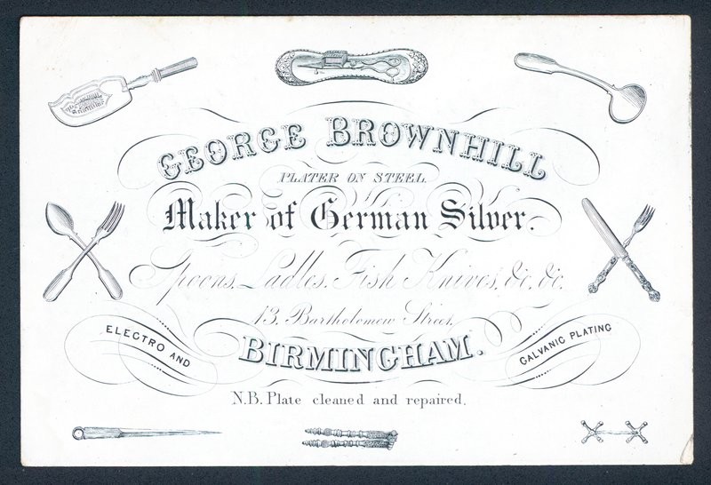 George Brownhill, Hersteller von Neusilber, Visitenkarte von English School