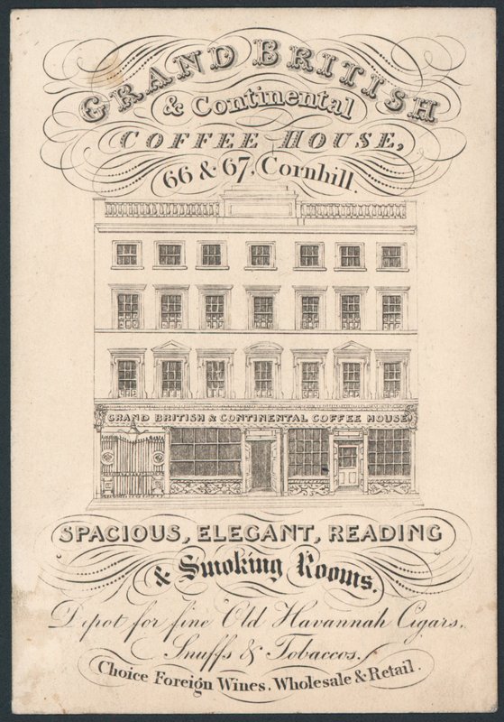 Grand British and Continental Coffee House, 66 und 67 Cornhill, Visitenkarte von English School