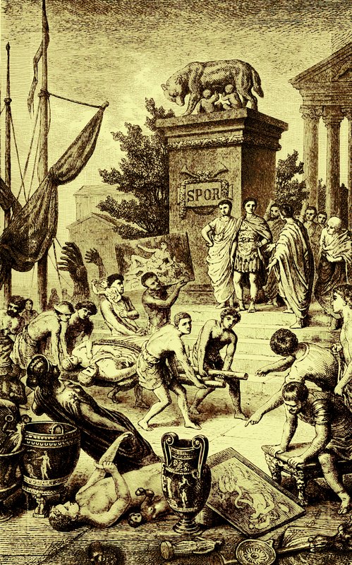 Griechische Kultur - Statuen und Kunstwerke nach Rom gebracht, Illustration aus Die Illustrierte Geschichte der Welt, veröffentlicht um 1880 von English School