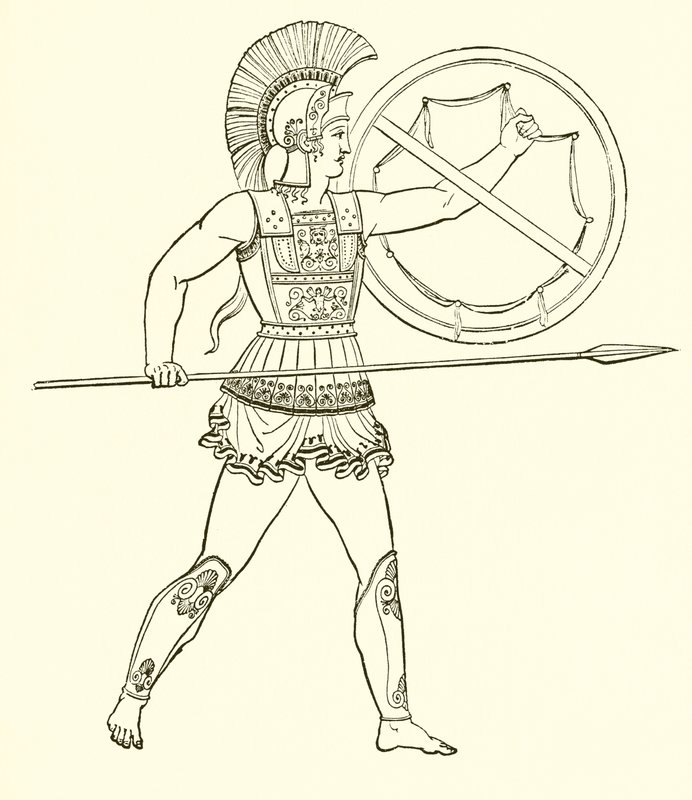 Griechischer Krieger mit Speer und Schild von English School