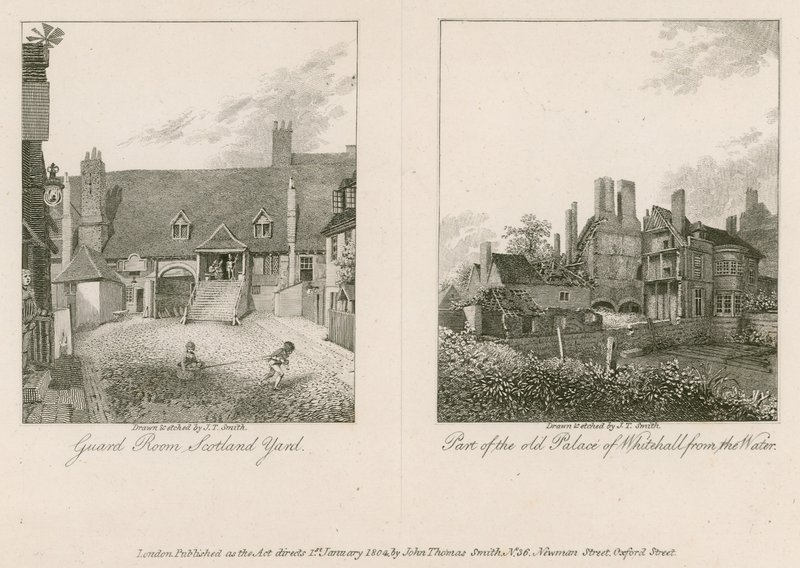 Wachraum, Scotland Yard; Teil des alten Palastes von Whitehall vom Wasser von English School