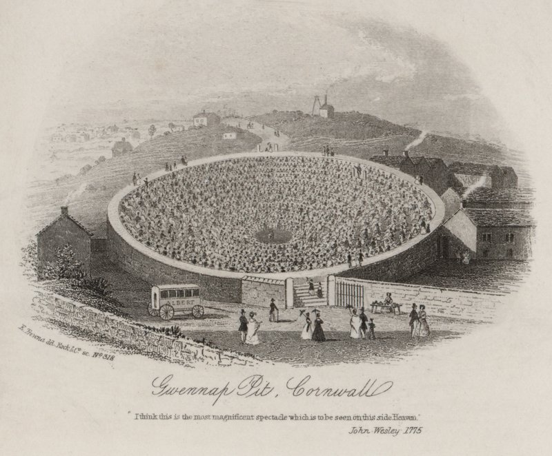 Gwennap Pit, Cornwall, wo John Wesley zwischen 1762 und 1789 mehrfach predigte von English School