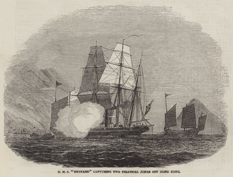 HMS "Reynard" erobert zwei piratische Dschunken vor Hongkong von English School