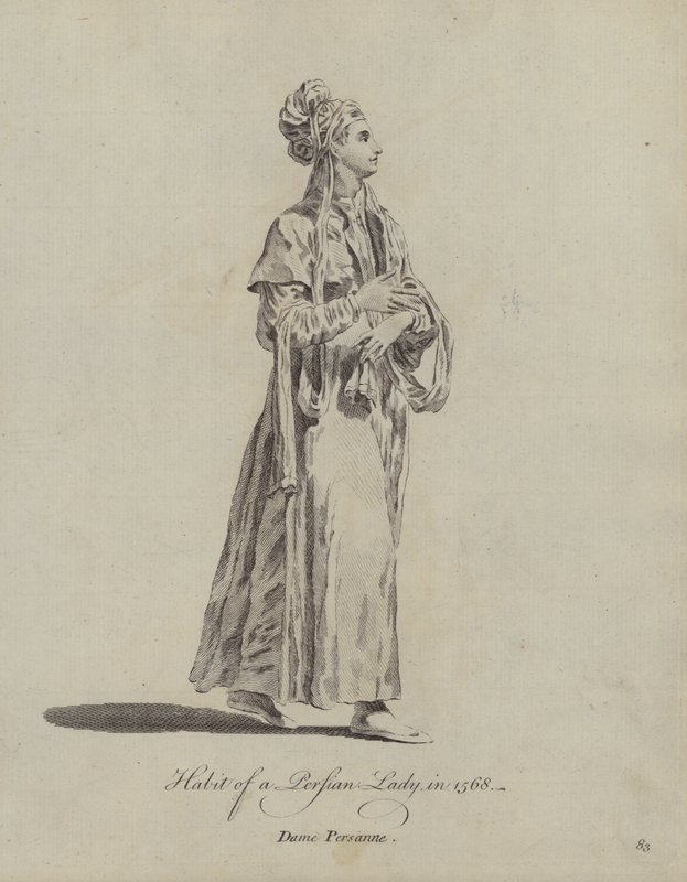 Kostüm einer persischen Dame im Jahr 1568 (Stich) von English School
