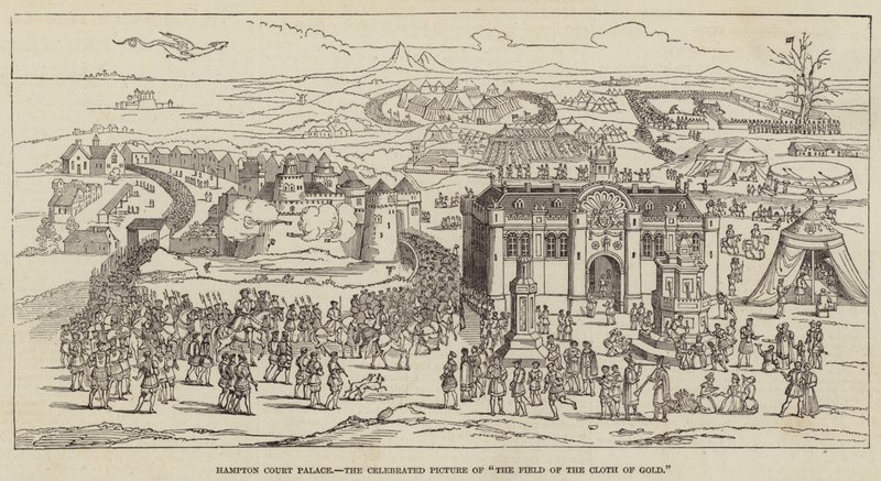Hampton Court Palace, das berühmte Bild "Das Feld des Goldenen Tuchs" (Stich) von English School