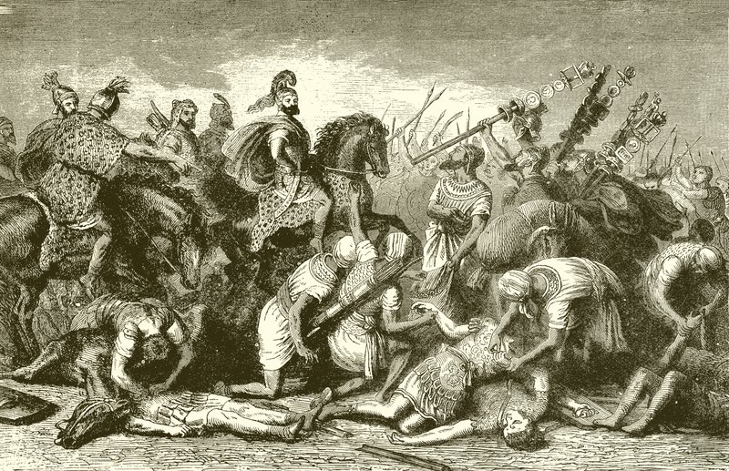 Hannibals Truppen plündern ihre toten Feinde nach der Schlacht von Cannae von English School