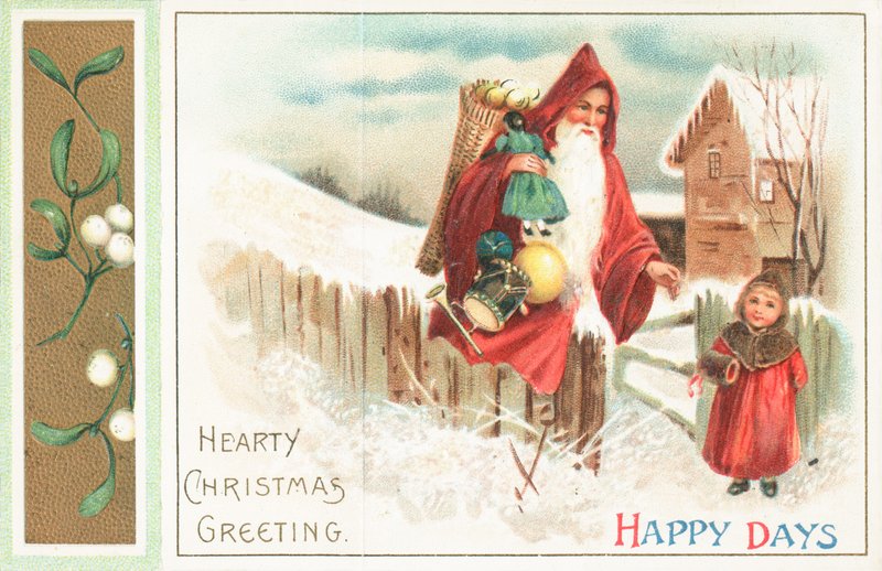 Glückliche Tage - Weihnachtsmann und Mädchen, Weihnachtskarte von English School