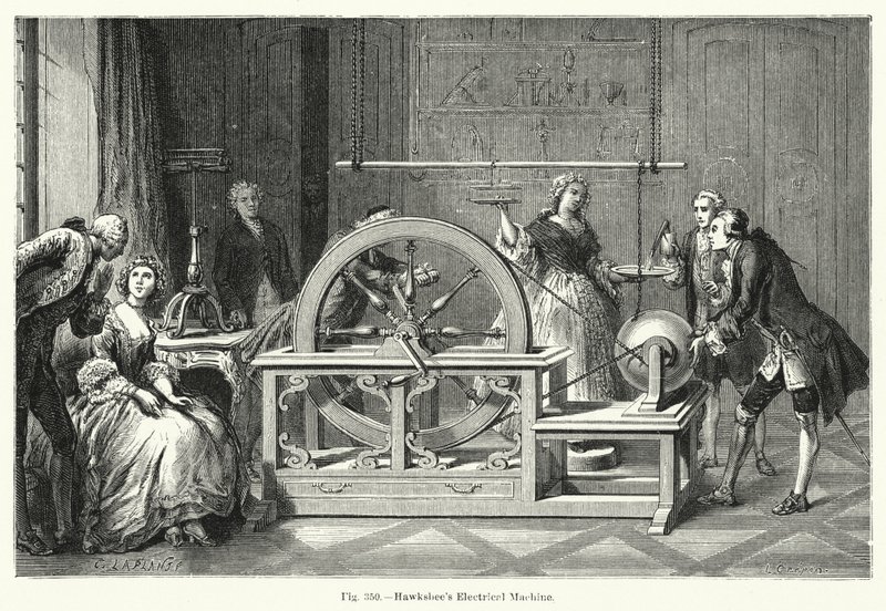 Hawksbees Elektrische Maschine (Gravur) von English School