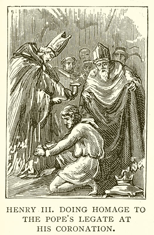 Heinrich III. huldigt dem päpstlichen Legaten bei seiner Krönung von English School