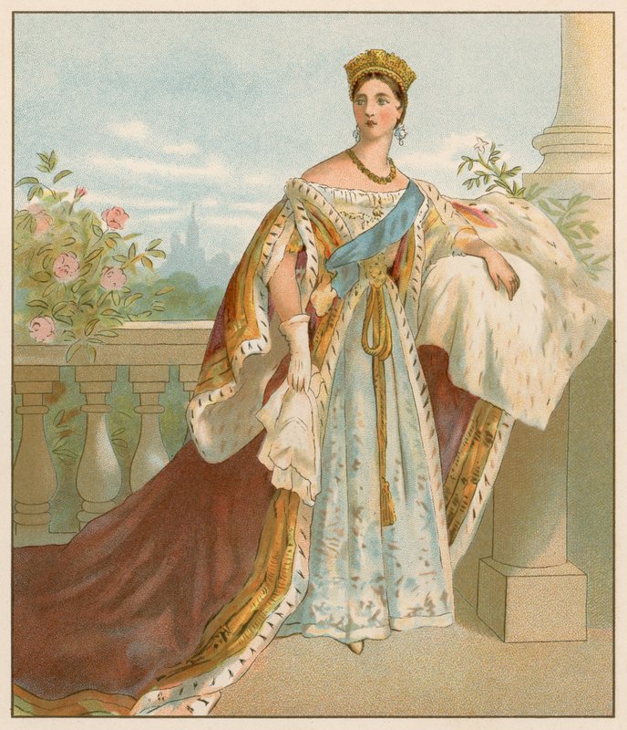 Ihre Majestät in ihren Krönungsroben von English School