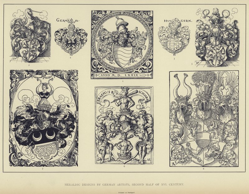Heraldik-Designs von deutschen Künstlern, zweite Hälfte des 16. Jahrhunderts von English School