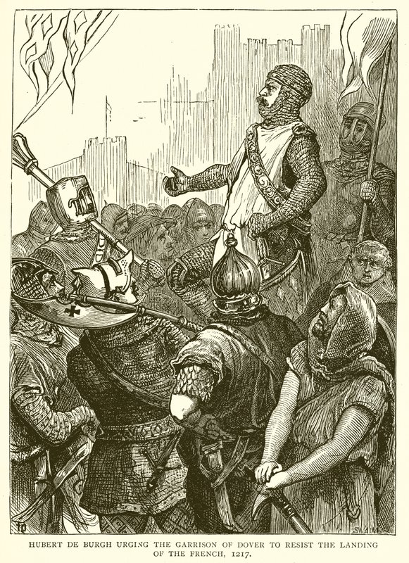 Hubert de Burgh drängt die Besatzung von Dover, die Landung der Franzosen zu verhindern, 1217 von English School