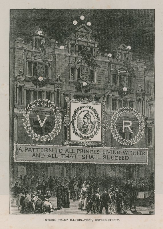 Illuminationen schmücken Messrs Pears in der Oxford Street von English School